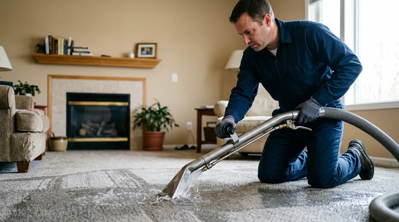 Water damage restoration technician working near Conway, MO
